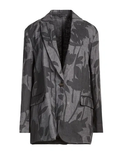 Brunello Cucinelli Woman Blazer Grey Size 6 Linen In Gray