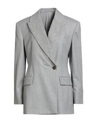 Brunello Cucinelli Woman Blazer Grey Size 8 Virgin Wool In Gray