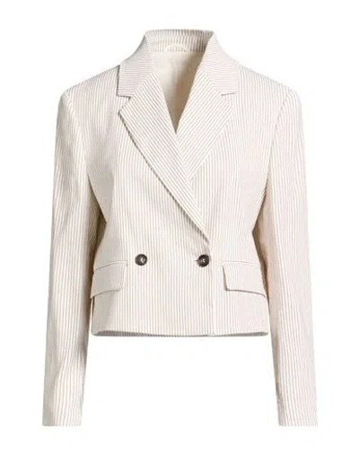 Brunello Cucinelli Woman Blazer Ivory Size 12 Linen, Cotton, Elastane, Brass In Neutral