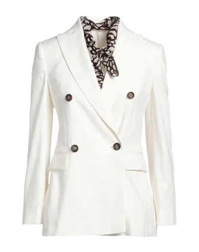 Brunello Cucinelli Woman Blazer Ivory Size 16 Linen, Cotton, Elastane, Silk, Ecobrass In White