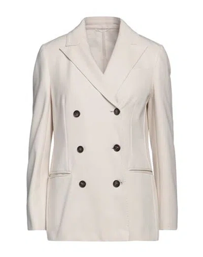 Brunello Cucinelli Woman Blazer Ivory Size 4 Cotton, Polyamide, Elastane, Brass In White
