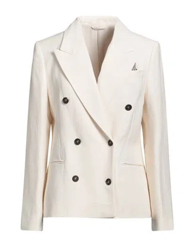 Brunello Cucinelli Woman Blazer Ivory Size 6 Viscose, Linen, Cotton, Silk, Polyamide In White