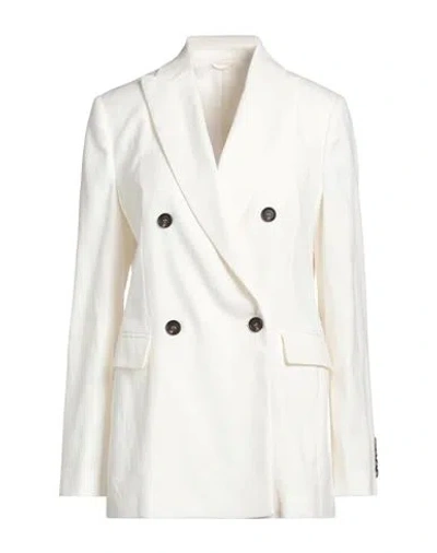 Brunello Cucinelli Woman Blazer Ivory Size 8 Linen, Cotton, Elastane, Ecobrass In White