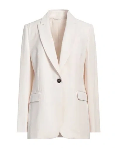 BRUNELLO CUCINELLI BRUNELLO CUCINELLI WOMAN BLAZER IVORY SIZE 8 VISCOSE, VIRGIN WOOL, BRASS