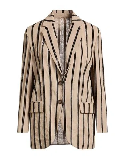 Brunello Cucinelli Woman Blazer Khaki Size 6 Cotton, Polyester In Brown
