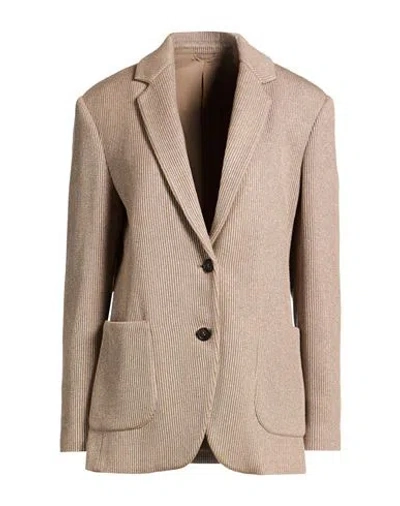 Brunello Cucinelli Woman Blazer Light Brown Size 8 Cotton, Viscose, Metallic Polyester