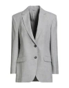 Brunello Cucinelli Woman Blazer Light Grey Size 12 Linen, Wool, Brass In Gray