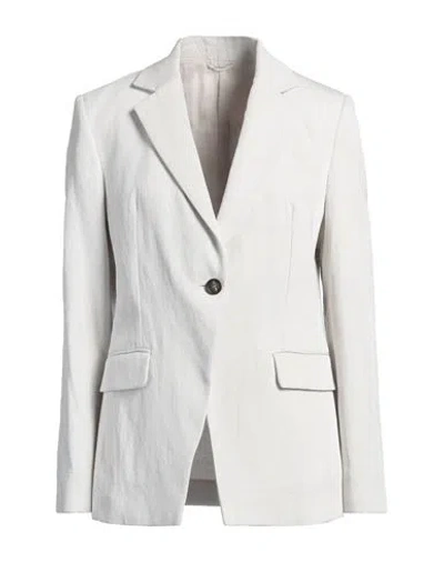 BRUNELLO CUCINELLI BRUNELLO CUCINELLI WOMAN BLAZER LIGHT GREY SIZE 16 COTTON, LINEN, BRASS