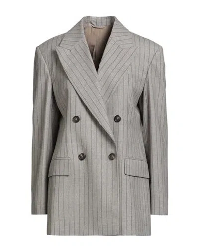 Brunello Cucinelli Woman Blazer Light Grey Size 8 Virgin Wool, Brass In Gray