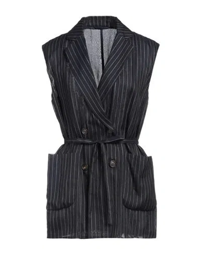BRUNELLO CUCINELLI BRUNELLO CUCINELLI WOMAN BLAZER MIDNIGHT BLUE SIZE 10 COTTON, CUPRO, POLYESTER, BRASS