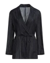 Brunello Cucinelli Sparkling Stripe Cotton Gauze Jacket With Belt And Necklace In Blue