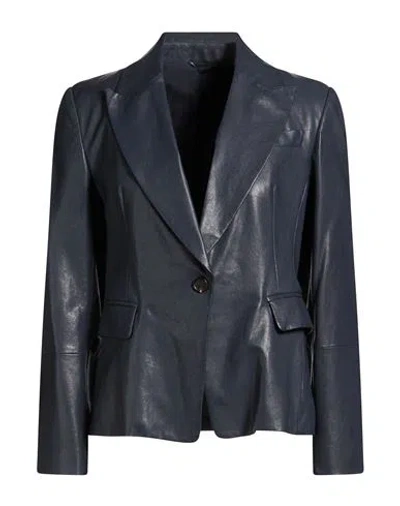 Brunello Cucinelli Woman Blazer Midnight Blue Size 6 Leather