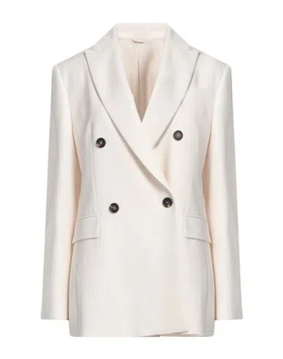 Brunello Cucinelli Woman Blazer Off White Size 6 Viscose, Virgin Wool In Off White