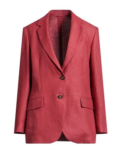 Brunello Cucinelli Woman Blazer Rust Size 12 Hemp, Linen, Ecobrass In Red