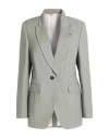 Brunello Cucinelli Woman Blazer Sage Green Size 2 Viscose, Linen, Brass, Ecobrass In Sage Green