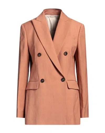 Brunello Cucinelli Woman Blazer Salmon Pink Size 4 Viscose, Linen, Brass
