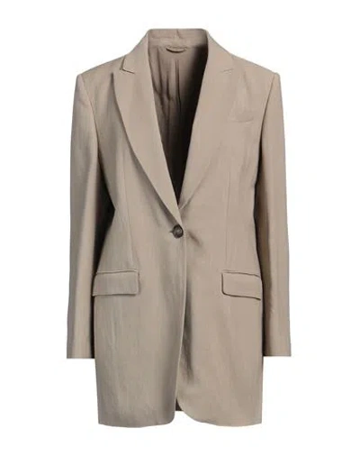 Brunello Cucinelli Woman Blazer Sand Size 6 Viscose, Linen, Brass In Beige