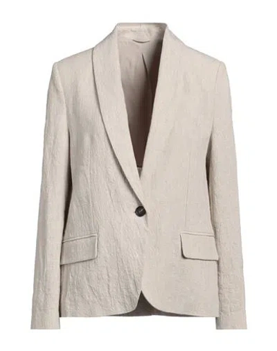 Brunello Cucinelli Woman Blazer Sand Size 6 Linen, Brass In Beige