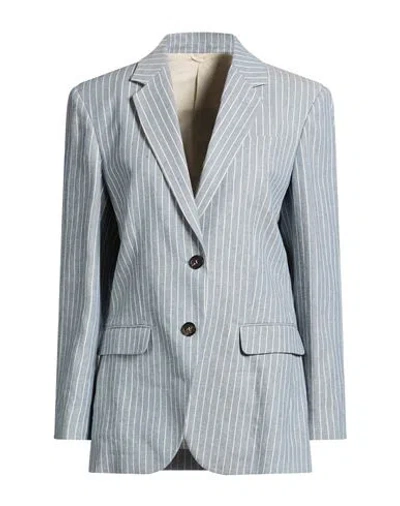 Brunello Cucinelli Woman Blazer Slate Blue Size 10 Linen, Cotton, Hemp