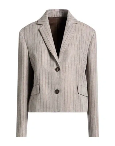 Brunello Cucinelli Woman Blazer Taupe Size 6 Linen, Polyamide, Brass In Grey