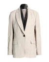 Brunello Cucinelli Woman Blazer Taupe Size 8 Linen, Ecobrass, Silk In Grey