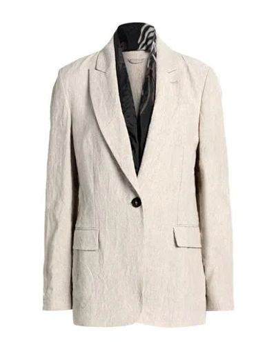 Brunello Cucinelli Woman Blazer Taupe Size 8 Linen, Ecobrass, Silk In Grey