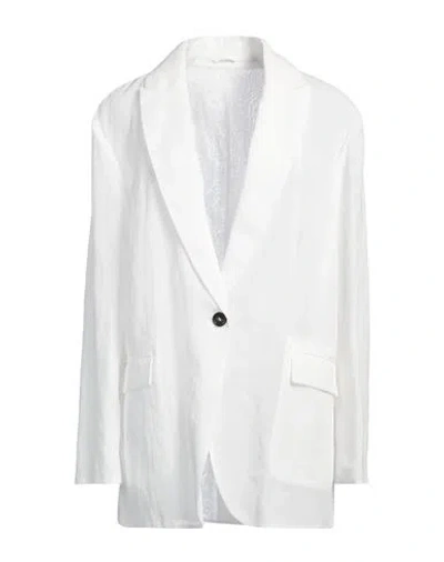 Brunello Cucinelli Woman Blazer White Size 12 Cotton, Brass