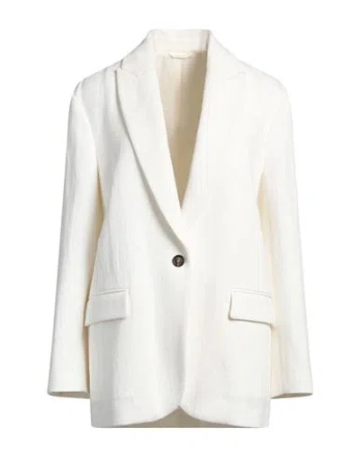 BRUNELLO CUCINELLI BRUNELLO CUCINELLI WOMAN BLAZER WHITE SIZE 4 COTTON, LINEN, BRASS