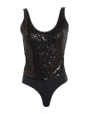 Brunello Cucinelli Woman Bodysuit Charcoal Size M Cotton, Elastane, Polyester In Black