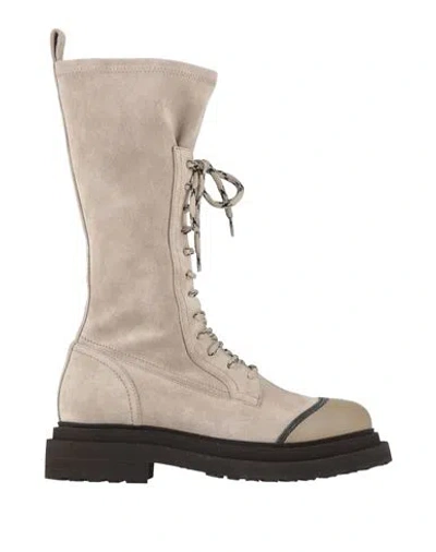 Brunello Cucinelli Woman Boot Beige Size 7 Leather In Gray