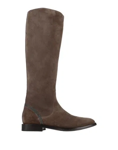 Brunello Cucinelli Woman Boot Khaki Size 8 Leather In Beige