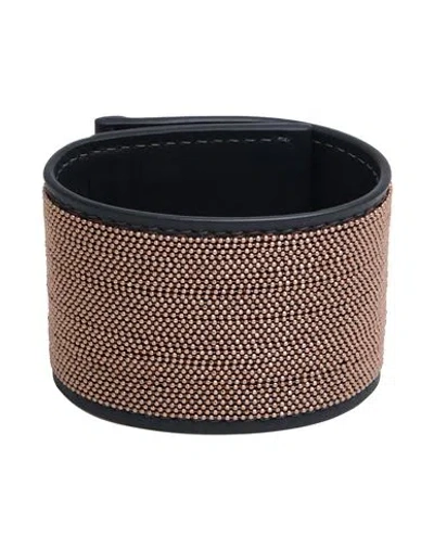 Brunello Cucinelli Woman Bracelet Dark Brown Size - Leather, Brass