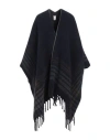 Brunello Cucinelli Reversible Fringed Poncho In Blue