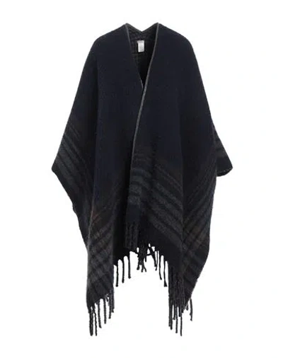 BRUNELLO CUCINELLI BRUNELLO CUCINELLI WOMAN CAPE MIDNIGHT BLUE SIZE ONESIZE ALPACA WOOL, POLYAMIDE, BRASS