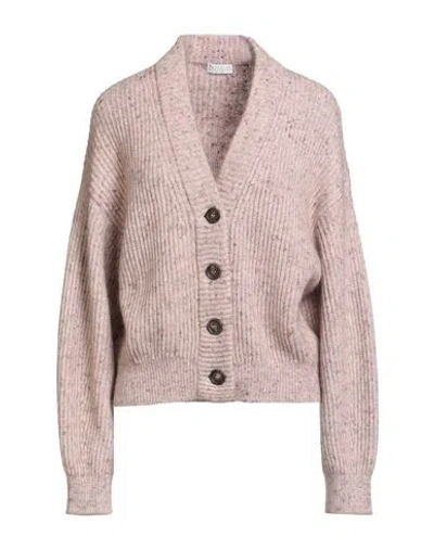 Brunello Cucinelli Woman Cardigan Antique Rose Size Xl Wool, Polyamide, Mohair Wool, Linen In Pink