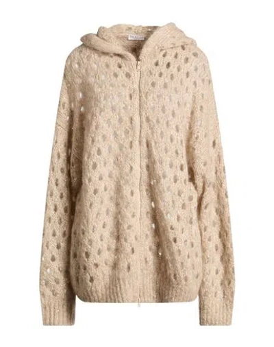Brunello Cucinelli Woman Cardigan Beige Size L Mohair Wool, Polyamide, Polyester, Wool In Neutral