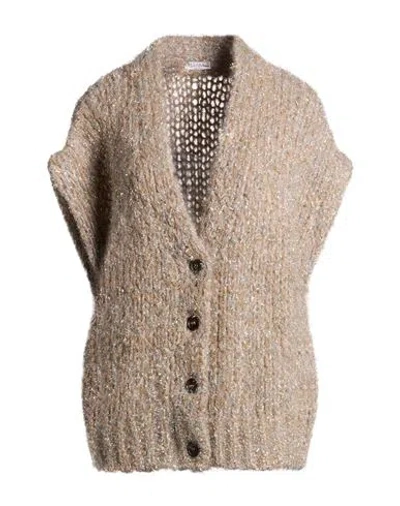 Brunello Cucinelli Woman Cardigan Beige Size M Mohair Wool, Polyamide, Metal Fiber, Wool