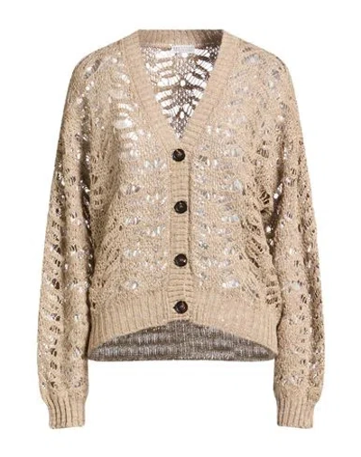 Brunello Cucinelli Woman Cardigan Beige Size Xxl Linen, Polyester, Silk In Multi