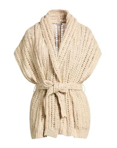 Brunello Cucinelli Woman Cardigan Beige Size Xxl Silk, Linen, Polyamide, Polyester In Neutral