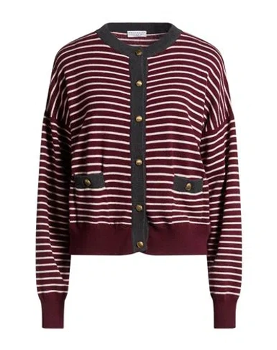 Brunello Cucinelli Woman Cardigan Burgundy Size M Virgin Wool, Cashmere, Silk In Red