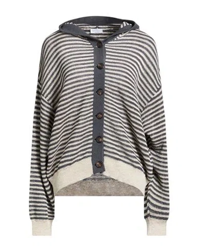 Brunello Cucinelli Woman Cardigan Charcoal Size M Linen, Polyester, Metallic Fiber, Polyamide In Gray