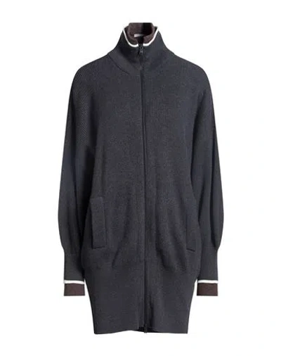 Brunello Cucinelli Woman Cardigan Charcoal Size M Virgin Wool, Cashmere, Silk, Brass In Grey