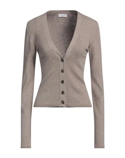 Brunello Cucinelli Woman Cardigan Khaki Size Xxs Cashmere, Viscose, Polyester In Beige