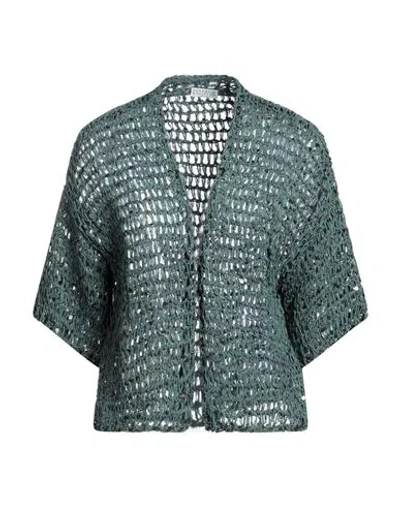 Brunello Cucinelli Woman Cardigan Green Size M Cotton, Polyamide, Polyester