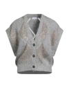 Brunello Cucinelli Woman Cardigan Grey Size M Wool, Mohair Wool, Polyamide, Polyester In Gray