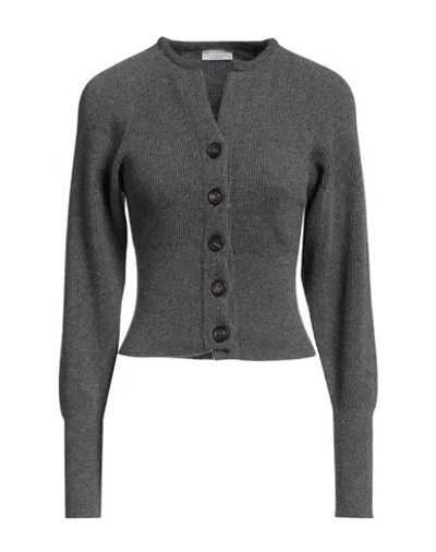 Brunello Cucinelli Woman Cardigan Grey Size Xl Cashmere, Brass, Mohair Wool, Polyamide, Wool