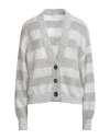 Brunello Cucinelli Woman Cardigan Grey Size Xl Mohair Wool, Polyamide, Wool In Gray