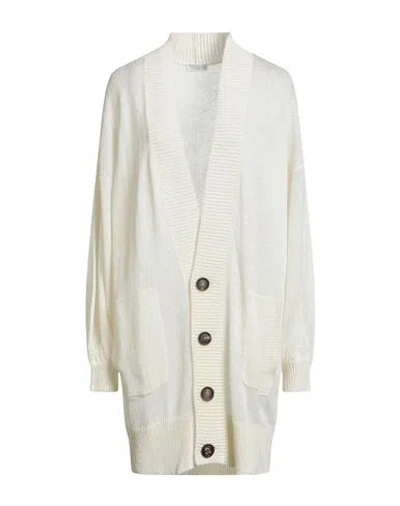 Brunello Cucinelli Woman Cardigan Ivory Size L Linen, Silk In Neutral