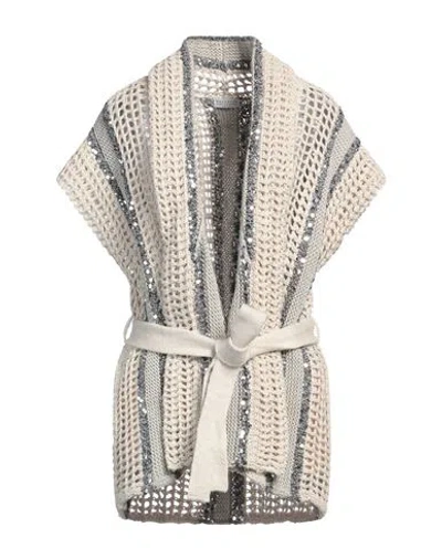 BRUNELLO CUCINELLI BRUNELLO CUCINELLI WOMAN CARDIGAN IVORY SIZE XL JUTE, COTTON, POLYAMIDE, POLYESTER, LINEN