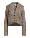 Brunello Cucinelli Woman Cardigan Khaki Size L Silk, Linen, Polyamide, Polyester In Neutral